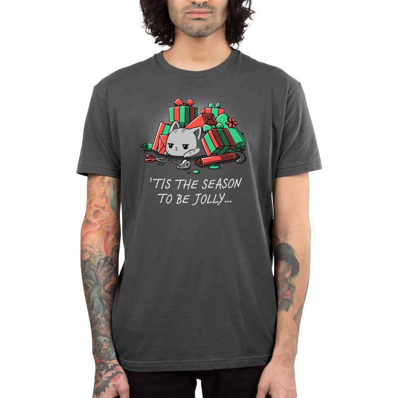 A charcoal gray Tis the Season to be Jolly t-shirt by TeeTurtle.