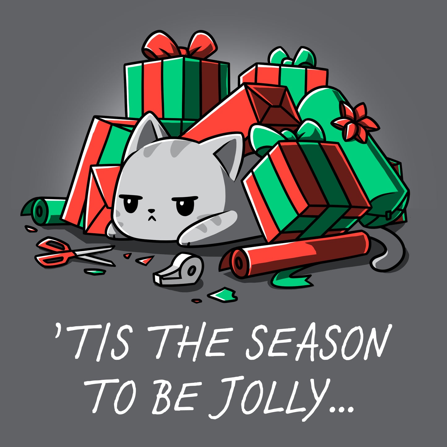 Charcoal Gray 'Tis the Season to be Jolly Cat T-shirt by TeeTurtle.