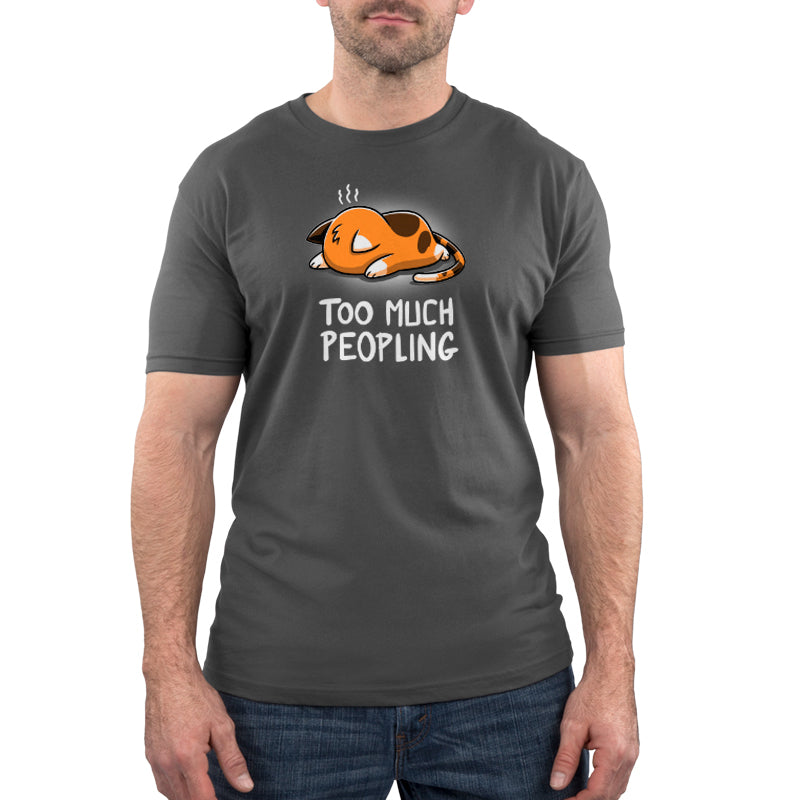 A man wearing a Too Much Peopling t-shirt by TeeTurtle.