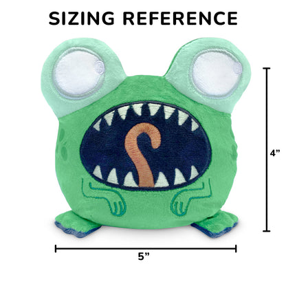 Twisted Cryptids: Loveland Frog 4" Reversible Plushie with a sizing reference of 4 inches