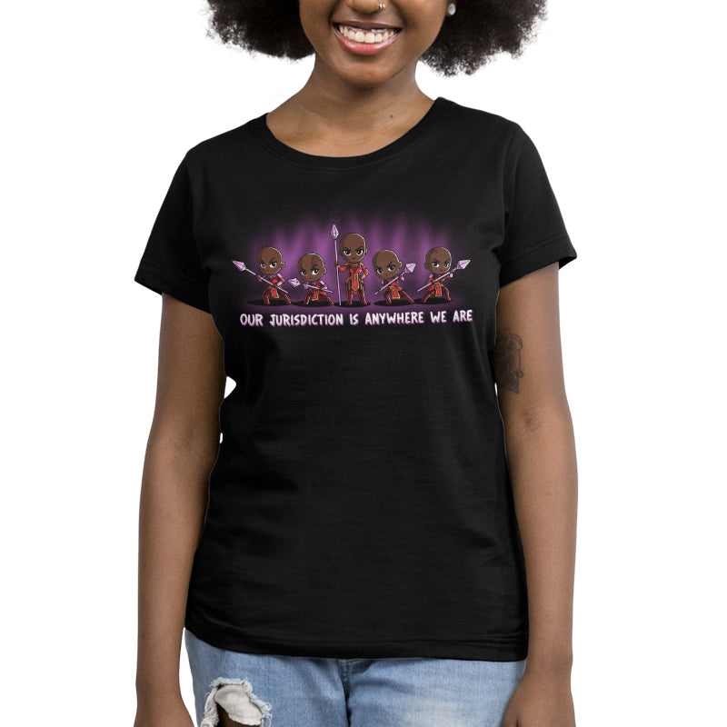 Officially licensed Marvel "Our Jurisdiction is Anywhere We Are" women's short sleeve t-shirt.