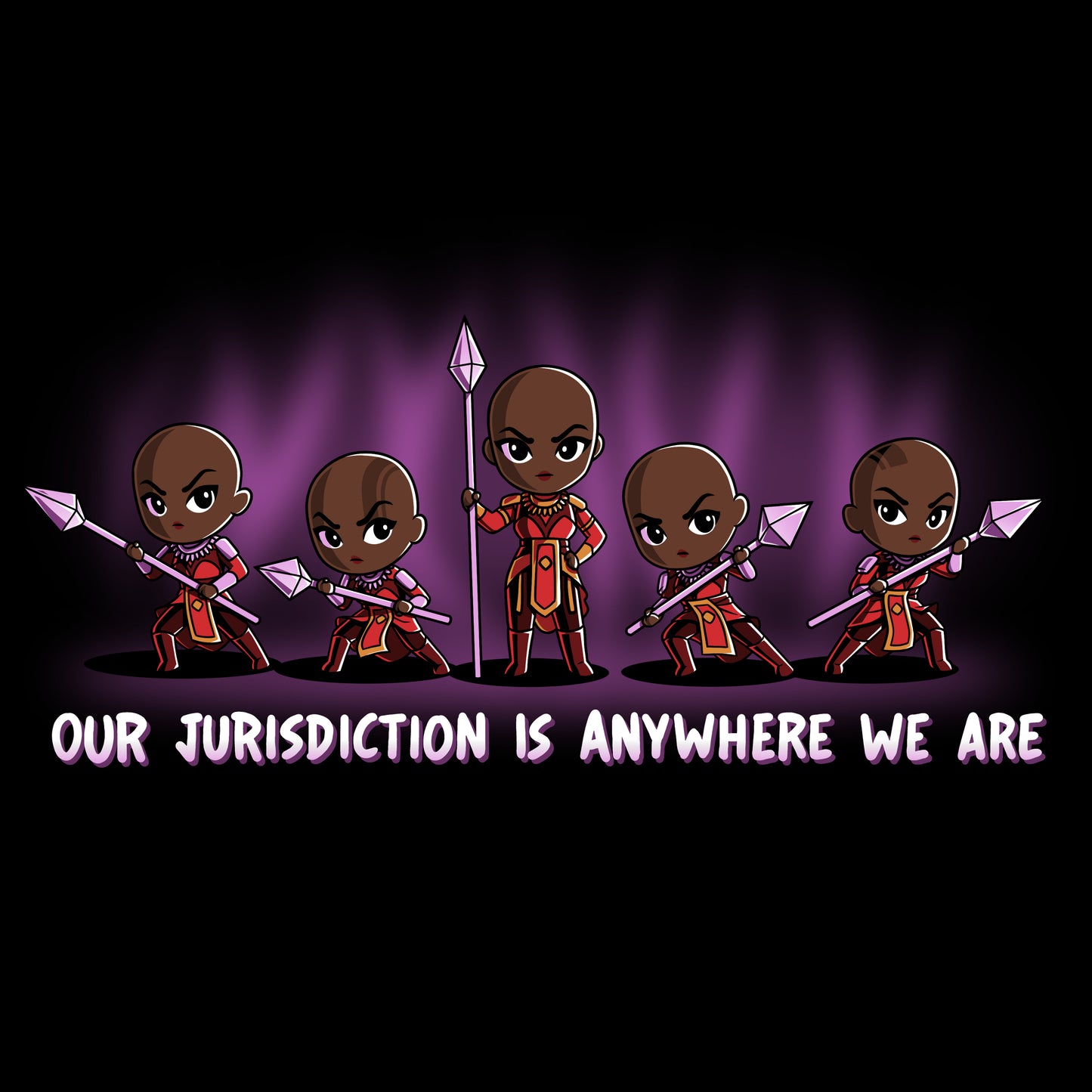Officially licensed Marvel products featuring The Falcon and the Winter Soldier and Dora Milaje, including "Our Jurisdiction is Anywhere We Are".