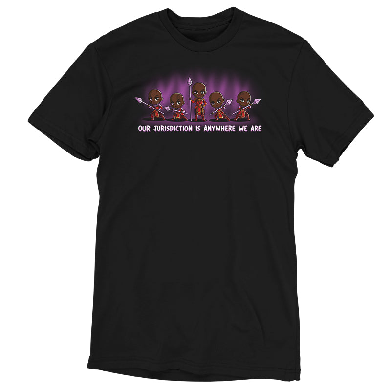 An officially licensed Marvel t-shirt featuring the Dora Milaje, Our Jurisdiction is Anywhere We Are.