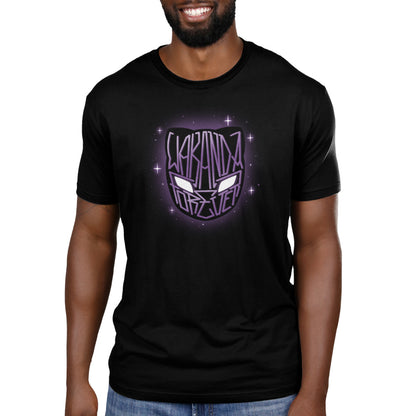 A man wearing an officially licensed Marvel's Wakanda Forever t-shirt.