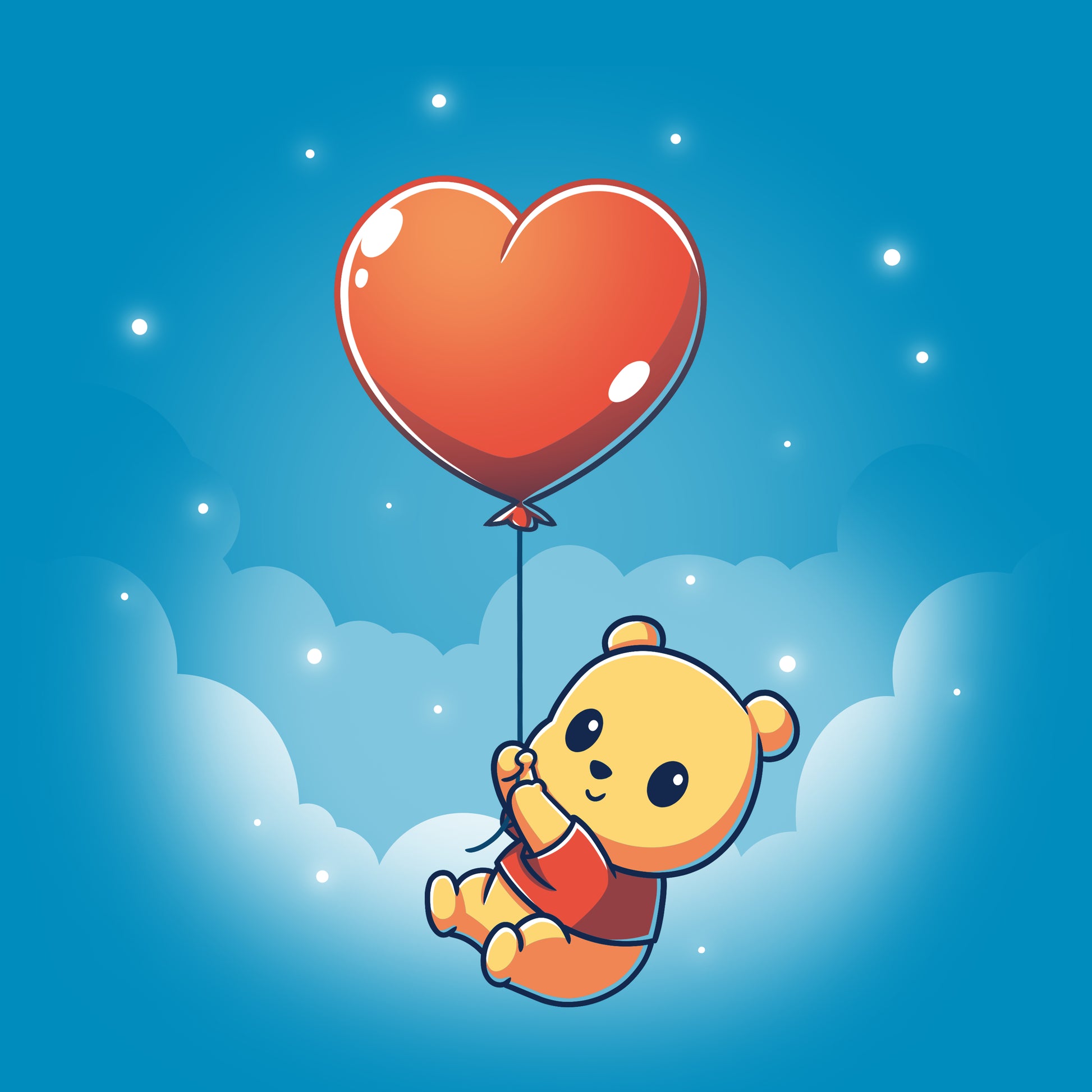 An officially licensed Disney Winnie the Pooh teddy bear holding Pooh's Red Balloon in the sky.