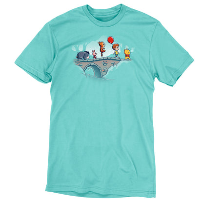 A Hundred Acre Woods March Disney T-shirt with a cartoon character on a bridge.