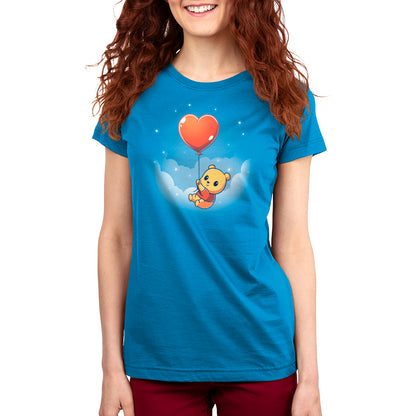 A officially licensed women's t-shirt with a Disney Pooh's Red Balloon teddy bear holding a balloon.