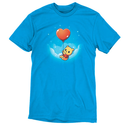 A blue t-shirt featuring Pooh's Red Balloon officially licensed by Disney.