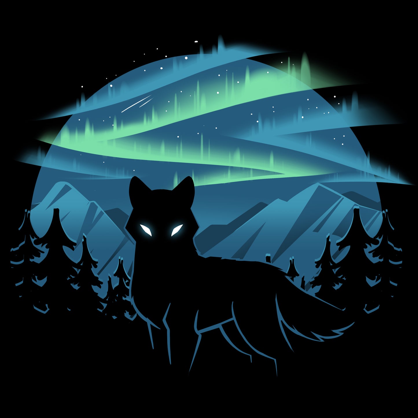 TeeTurtle Wild Aurora T-shirt: An image of a wolf in front of the mesmerizing aurora borealis.