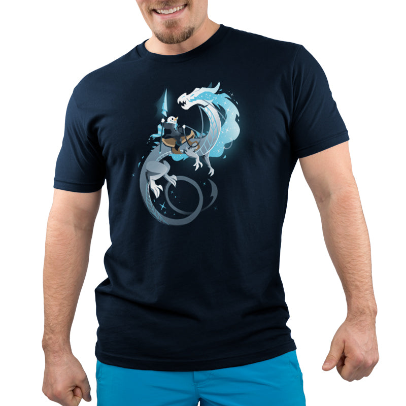 A TeeTurtle Winter Knight wearing a t-shirt with a dragon on it.