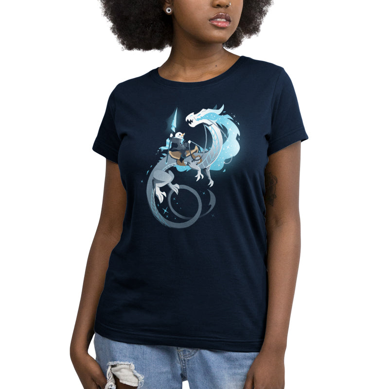 A TeeTurtle Winter Knight t-shirt featuring an image of a dragon riding a horse.