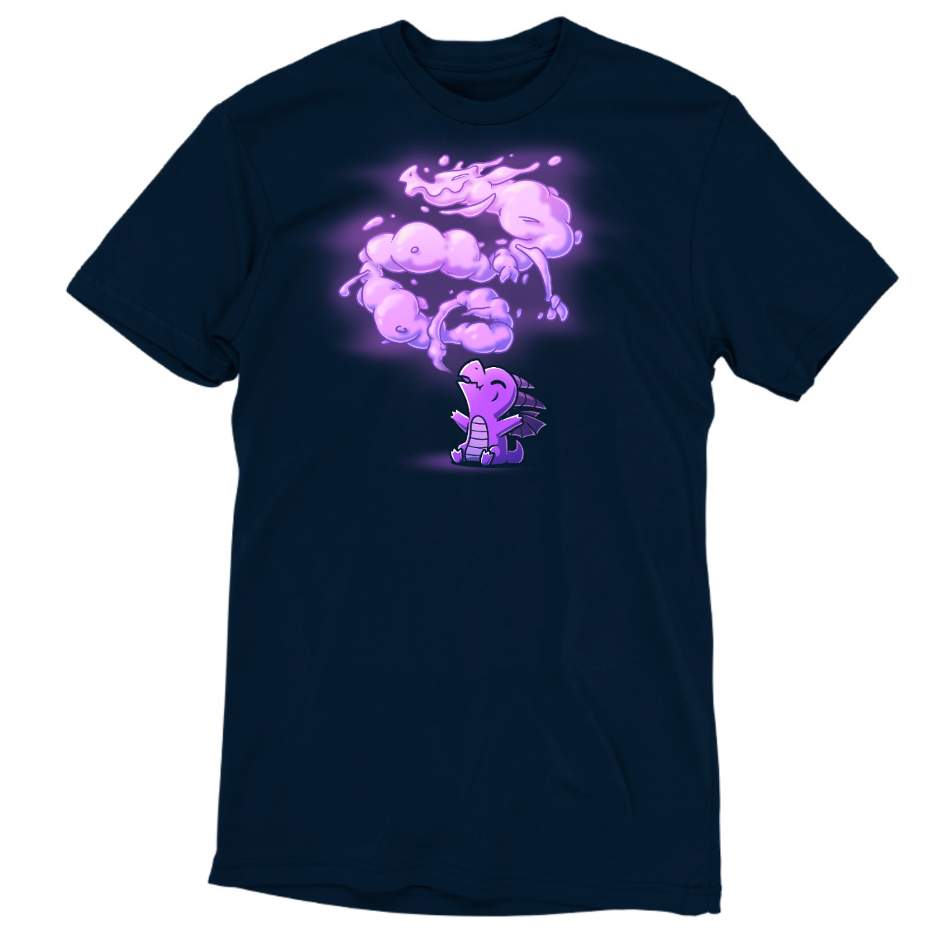 Premium Cotton T-shirt_TeeTurtle navy The Dragon Within Premium Cotton T-shirt featuring a purple baby dragon exhaling smoke that twists above them in the shape of a powerful adult dragon. 