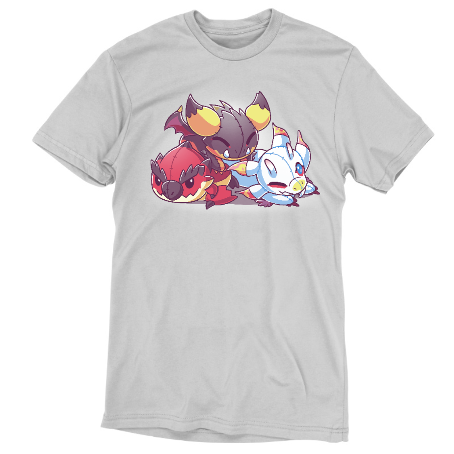 Premium Cotton T-shirt_TeeTurtle silver gray Monster Hunter Ragdolls apparel featuring Rathalos, Nergigante, and Mizutsune as ragdolls.