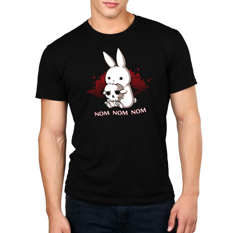 A TeeTurtle Adorable Monstrosity black t-shirt featuring a bunny holding a skull.