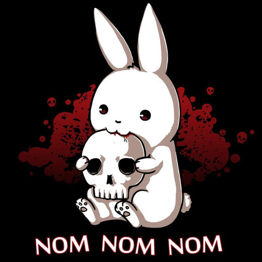 A TeeTurtle Adorable Monstrosity T-shirt featuring an adorable bunny holding a skull with the words nom nom.