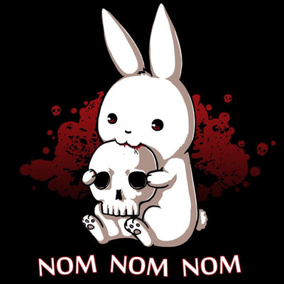 Premium Cotton T-shirt_TeeTurtle black Adorable Monstrosity featuring an adorable bunny biting into a skull with the words "nom nom nom."