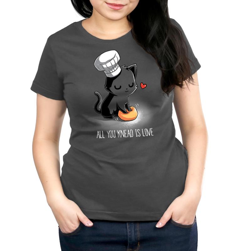 TeeTurtle All You Knead Is Love women's charcoal gray t-shirt.