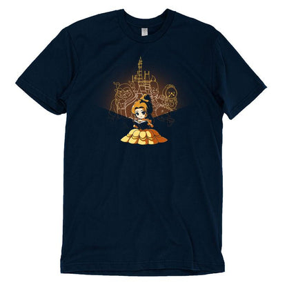 An officially licensed Disney Beauty and the Beast t-shirt featuring an image of a girl in a dress named "An Enchanting Tale".