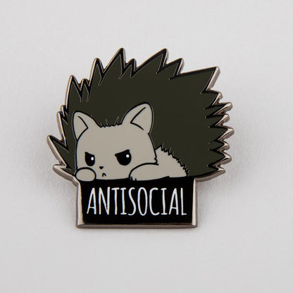 An TeeTurtle antisocial pin with a hedgehog.