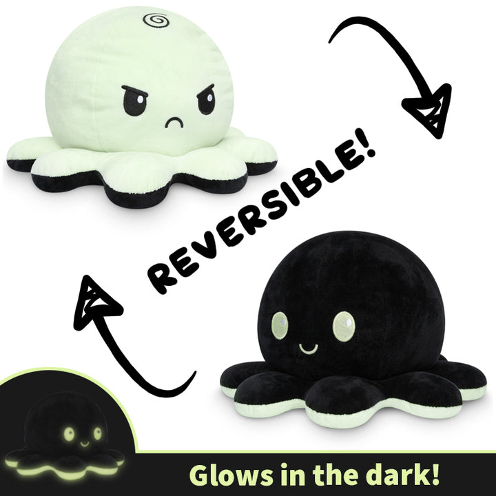 The TeeTurtle Big Reversible Octopus Plushie (Green Glow + Black) from TeeTurtle glows in the dark.