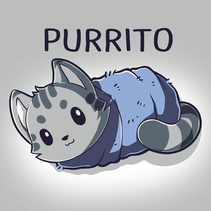 Blanket Purrito - a cartoon cat laying down on a Silver TeeTurtle T-shirt.