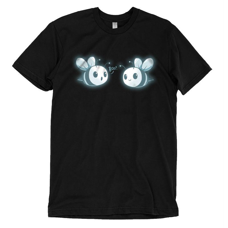 Premium Cotton T-shirt_TeeTurtle black Boo Bees. Featuring two ghost bees saying boo.