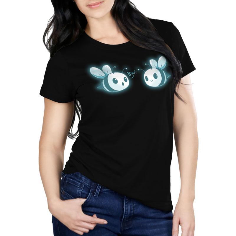 Premium Cotton T-shirt_TeeTurtle black Boo Bees. Featuring two ghost bees saying boo.