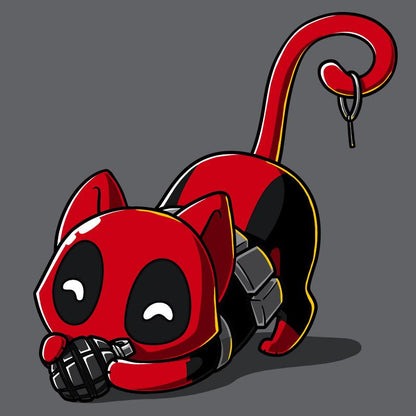 Officially licensed Marvel - Deadpool/X-Men Catpool T-shirt featuring a Deadpool cat on a grey background.