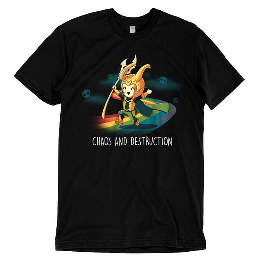An officially licensed Marvel Loki Chaos and Destruction T-shirt.