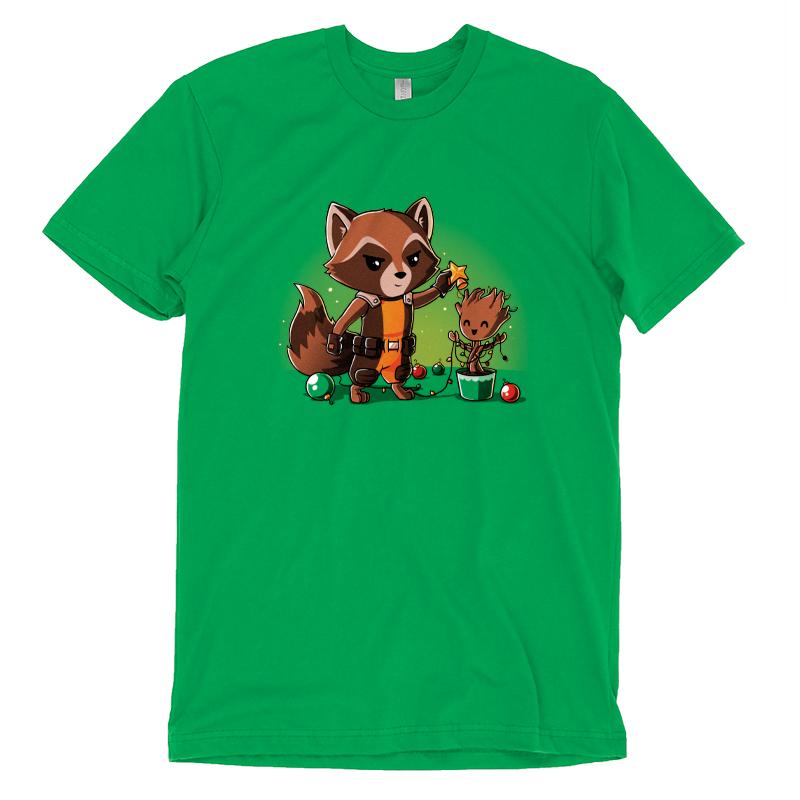 Officially licensed Marvel Rocket Around the Christmas Tree T-shirt.