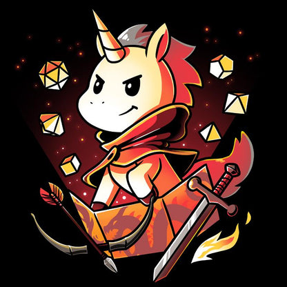 A Dungeons and Unicorns in a box with a sword featured on a TeeTurtle T-shirt.