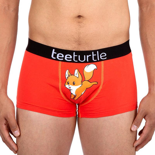 A comfortable man wearing TeeTurtle Foxy Underwear with a fox on them.