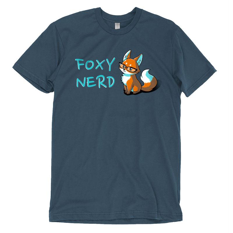 Indigo T-shirt with an illustration of a fox wearing glasses next to the text "FOXY NERD," made from super soft ringspun cotton.

Replaced Sentence: Foxy Nerd by monsterdigital is an indigo T-shirt with an illustration of a fox wearing glasses next to the text "FOXY NERD," made from super soft ringspun cotton.