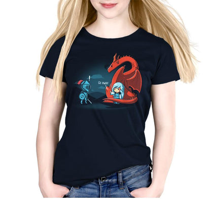 A Navy Blue women's t-shirt with a dragon on it called "Damsel in Control" by TeeTurtle.