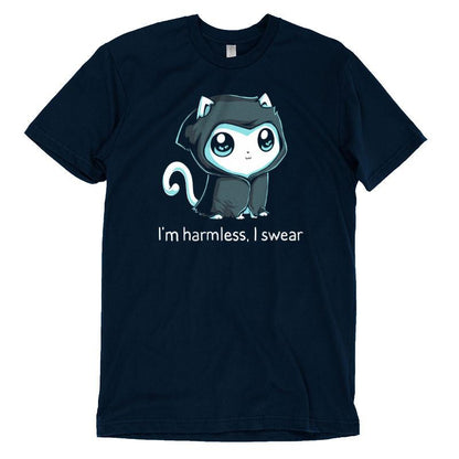 A navy blue tee featuring Grim Kitty (GLOW) and the words "i'm harmless i wear.
Product: TeeTurtle's Grim Kitty (Glow)
Brand: TeeTurtle