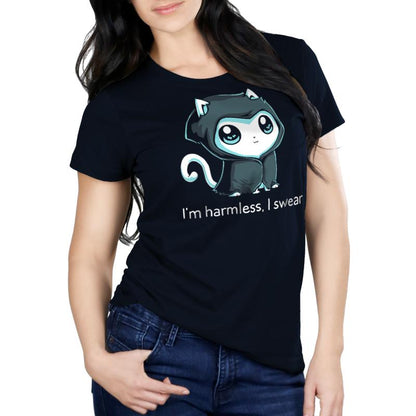 A Navy Blue women's t-shirt from TeeTurtle that says "I'm a husky lover", called Grim Kitty (Glow).