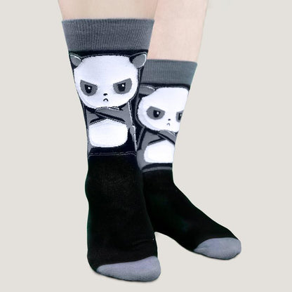 Comfortable Grumpy Panda Socks with panda bears on them, from the brand TeeTurtle.