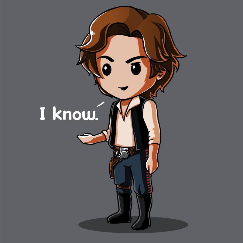 A cartoon Han Solo character with the words 'I Know' Star Wars officially licensed.