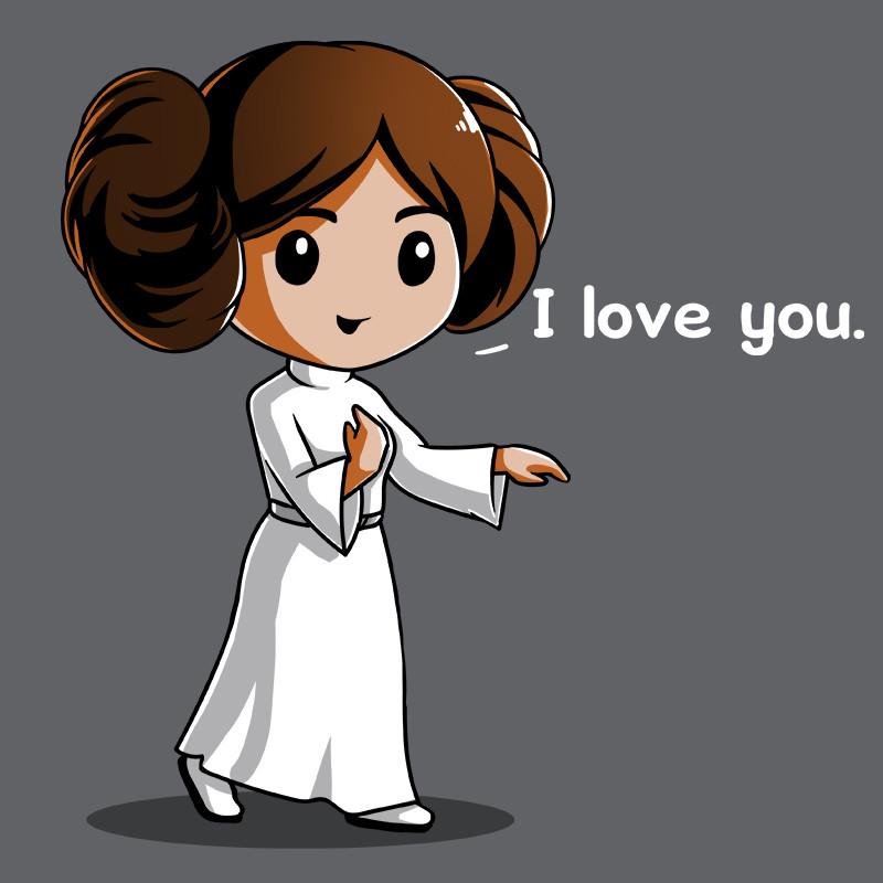 Officially licensed Star Wars merchandise: I Love You... Princess Leia T-shirt.
