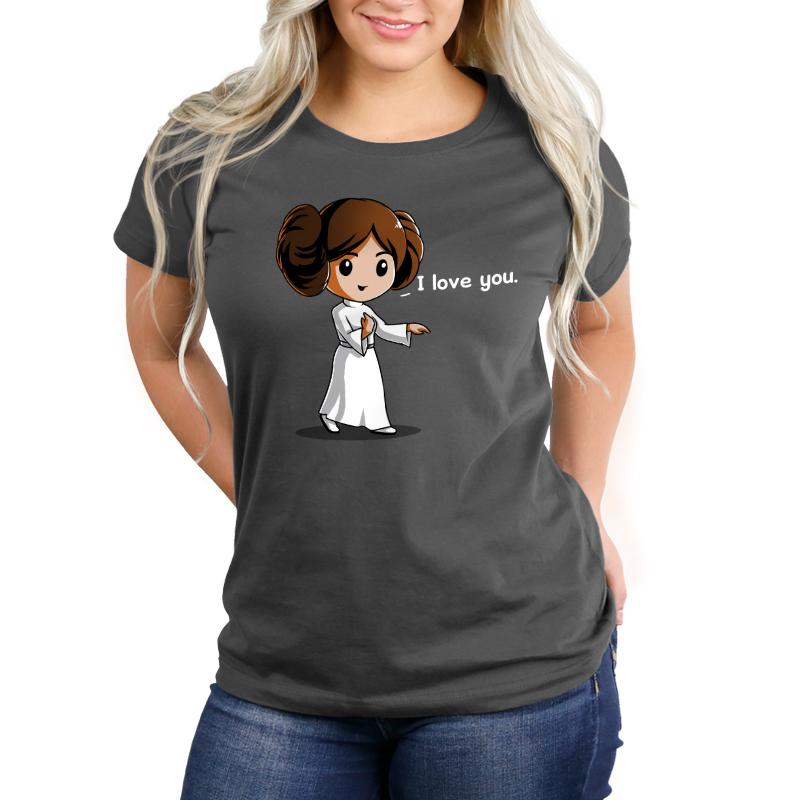 An officially licensed Star Wars women's t-shirt that says "I Love You, Star Wars".