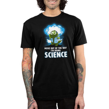 A man wearing a TeeTurtle I'm Doing SCIENCE black t-shirt.