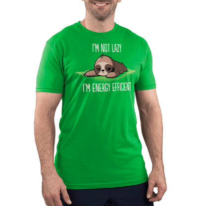 A TeeTurtle "I'm Energy Efficient" green t-shirt.