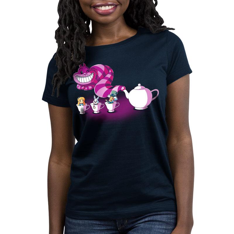 Officially Licensed Disney Mad Tea Party navy blue women's t-shirt.