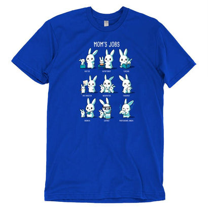 A TeeTurtle Mom's Jobs t-shirt with bunnies in different poses.