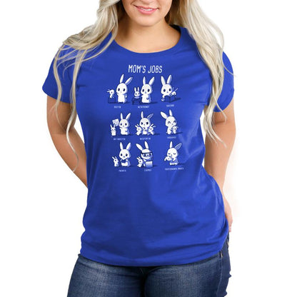 A Mom's Jobs t-shirt with bunny rabbits on it, made by TeeTurtle.