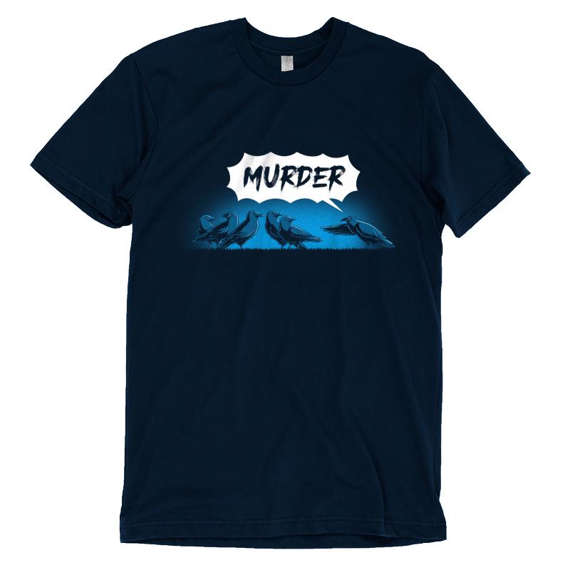 A TeeTurtle original navy blue Murder of Crows t-shirt featuring the word "murder.