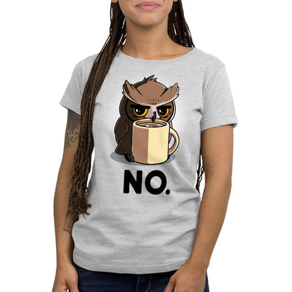 A TeeTurtle Night Owl women's t-shirt featuring a night owl sipping coffee.