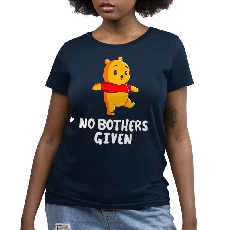 Officially licensed Disney Winnie the Pooh "No Bothers Given" women's short sleeve T-shirt.