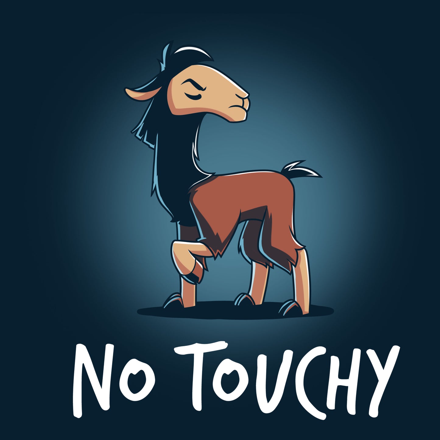 A Disney No Touchy T-shirt featuring Emperor Kuzco with the words "no touchy" and a cartoon goat.