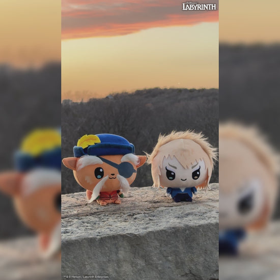 Video of Sir Didymus and Jareth Cloudheads on a rock with trees and an orange sky behind them. 